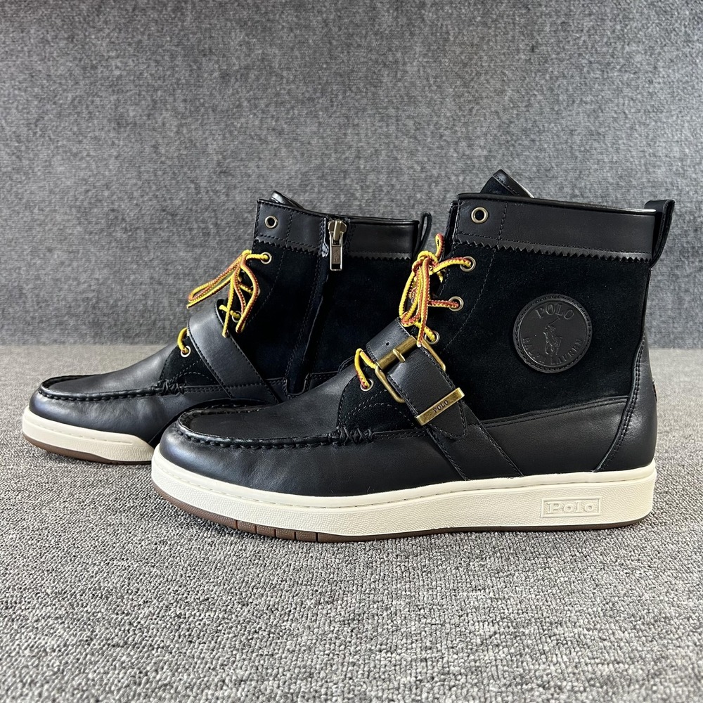 Polo Ralph Lauren Boots Mens 11 Black Leather SNKR Ranger Strap Lace Up Ankle‎